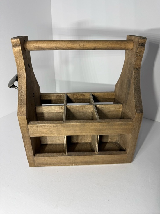 Other - Wooden 6-Compartment Bottle Caddy - Natural Wood